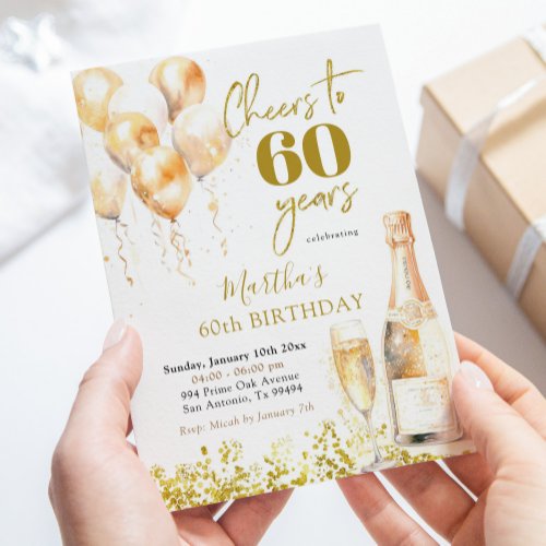 Gold Wine Cheers Woman Adult Birthday Invitation