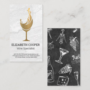 Gold Wine Glass   Marble Background Business Card