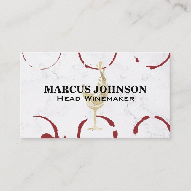 Gold Wine Splash | Marble | Wine Stains Business Card (Front)
