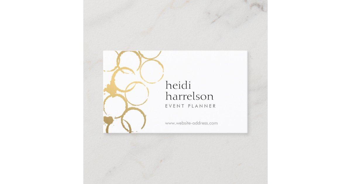 Gold Wine Stains Party Planner Business Card Zazzle Com