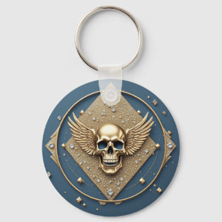 ☠️ Gold Winged Skull Gothic Gift For Bikers 💎 Keychain