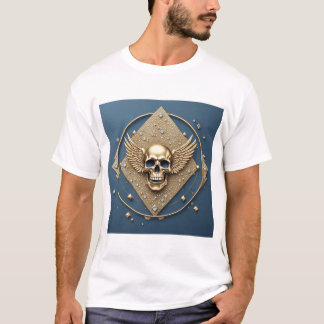 ☠️ Gold Winged Skull Gothic Gift For Bikers 💎 T-Shirt
