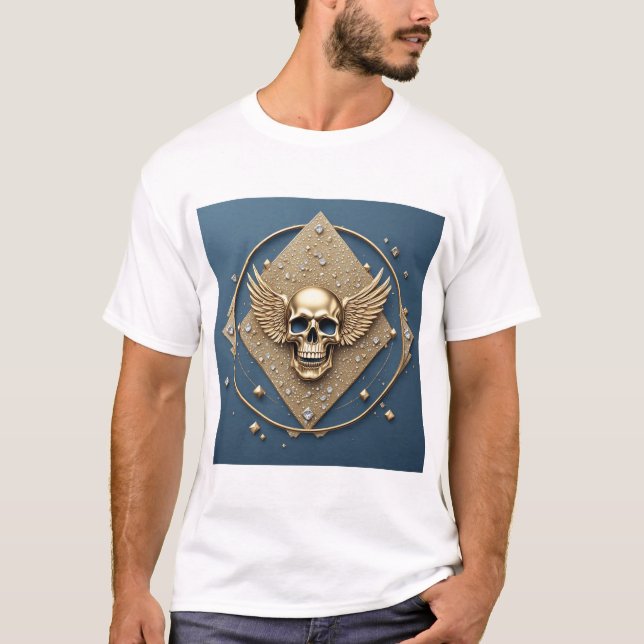 ☠️ Gold Winged Skull Gothic Gift For Bikers 💎 T-Shirt (Front)