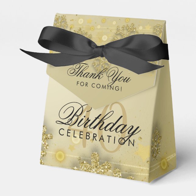 Gold Winter 40th Birthday Thank You Favor Boxes (Front Side)