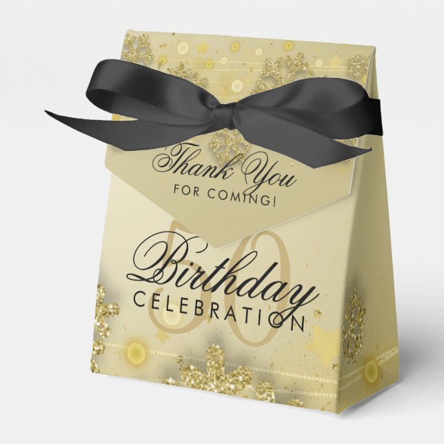 Gold Winter 50th Birthday Thank You Favor Boxes (Front Side)