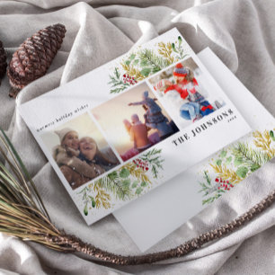 Gold Winter Botanical Greenery Berries Photo Holiday Card