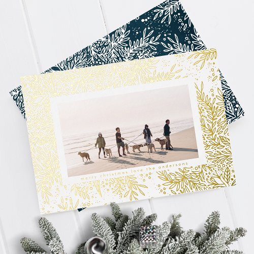 Gold Winter Christmas Botanical SnowFlake Photo Foil Holiday Card