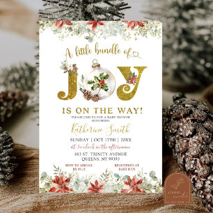 Gold Winter Christmas Ornaments Joy Baby Shower Invitation