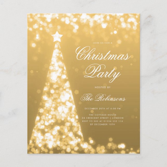 Gold Winter Christmas Tree Invite Program Menu Flyer (Front)