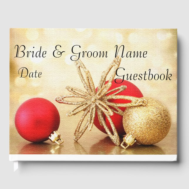 Gold Winter Christmas Wedding Guest Book (Front)