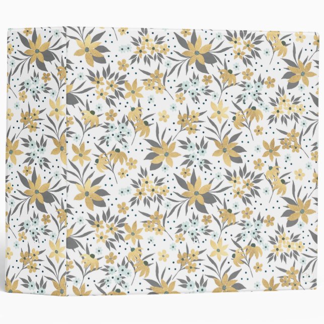 Gold Winter Floral Design 3 Ring Binder (Front/Spine)