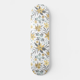 Gold Winter Floral Design Skateboard