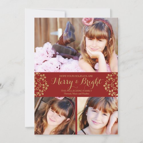 Gold Winter Flowers Holiday Photo card