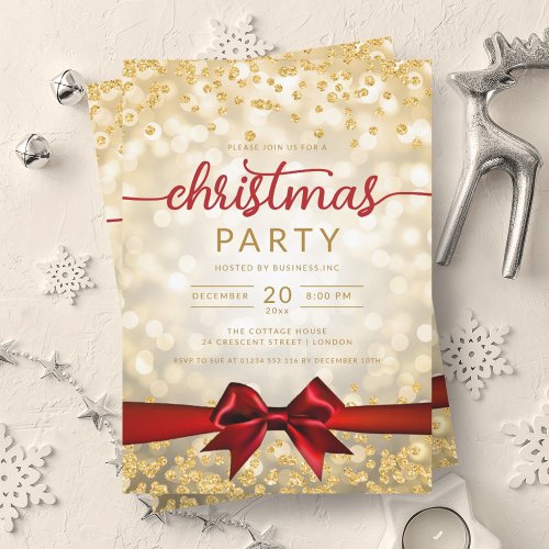 Gold Winter Glam Company Xmas Red Ribbon Invitation