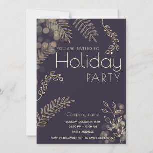 Gold winter greenery corporate Holiday party Invitation