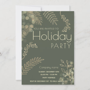 Gold  winter greenery corporate Holiday party  Invitation