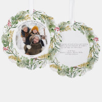 Gold Winter Greenery Merry Christmas Photo Wreath