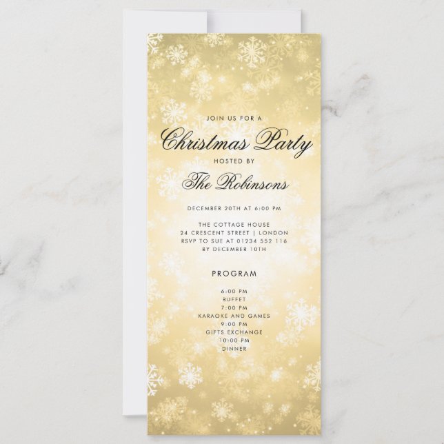 Gold Winter Holiday Invite w/ Program & Menu (Front)