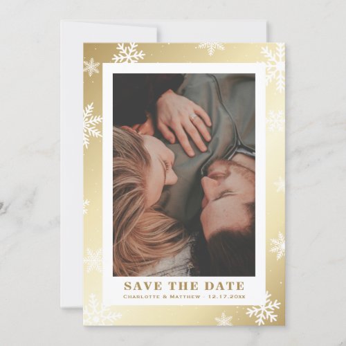 Gold Winter Holiday Save The Date Photo Cards