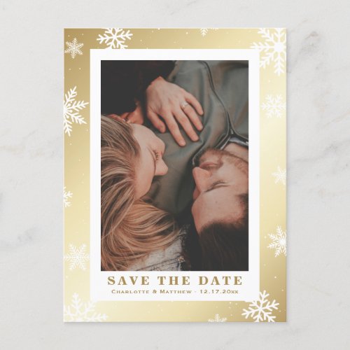 Gold Winter Holiday Wedding Save The Date Photo Announcement Postcard