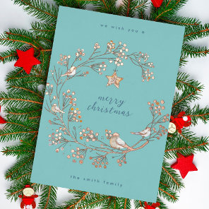Gold | Winter Ice Blue Wreath Christmas | New Year Foil Holiday Card
