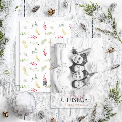 Gold Winter Merry Christmas Black  White Photo Ho Holiday Card