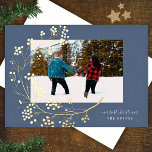Gold Winter Natural Blue Merry Christmas Photo Foil Holiday Card<br><div class="desc">Gold Winter Natural Blue Merry Christmas Photo Foil Holiday Card
*real foil</div>