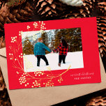 Gold Winter Natural Red Merry Christmas Photo Foil Holiday Card<br><div class="desc">Gold Winter Natural Red Merry Christmas Photo Foil Holiday Card
*real foil</div>
