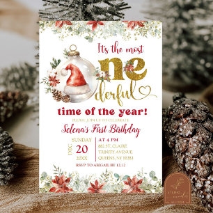 Gold Winter Onederful Time of The Year Birthday Invitation