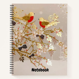 Gold Winter Snow Birds Country Christmas Notebook