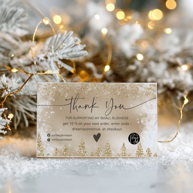 Gold Winter Snowflake Christmas Order Thank You Business Card (Gold Winter Snowflake Christmas Order Thank You Business Card)