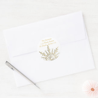 Gold Winter Snowflake on White Return Address Classic Round Sticker