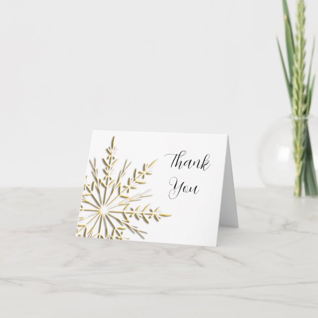 Gold Winter Snowflake on White Thank You Card (Front)