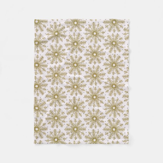 Gold winter Snowflake Snow Blanket Fleece (Front)
