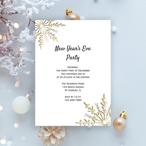 Gold Snowflake New Years Eve Party Invitation