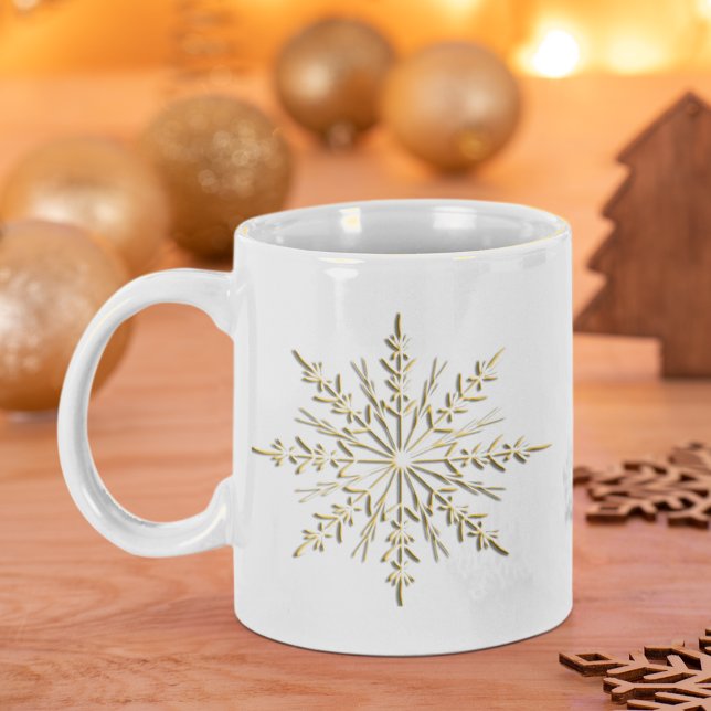 Gold Winter Snowflakes on White Giant Coffee Mug (Creator Uploaded)