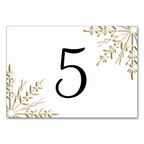 Gold Winter Snowflakes on White Table Numbers