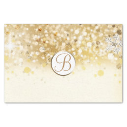 Gold Winter Sparkle Lights Monogram Letter Initial Tissue Paper