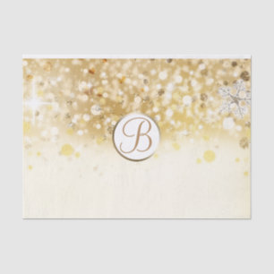 Gold Winter Sparkle Lights Monogram Letter Initial Tissue Paper