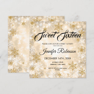 Gold Winter Sweet 16 Glitter Sparkle Invitation