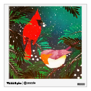 Gold Winter Wild Birds Snowfall Wall Decal