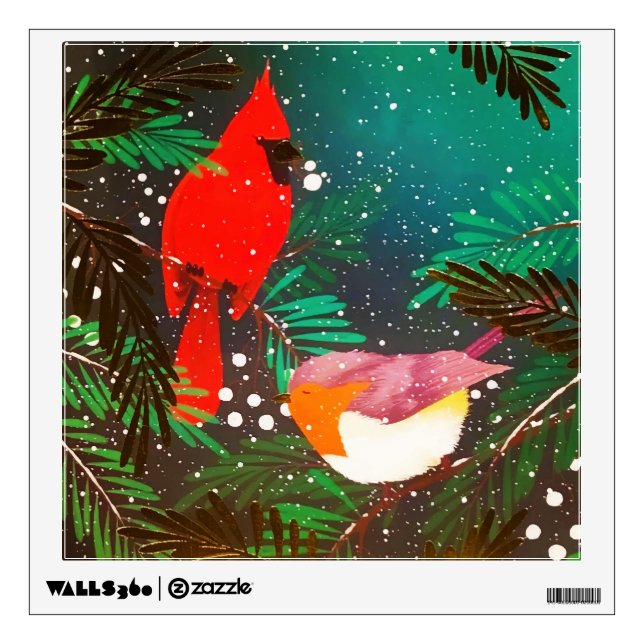 Gold Winter Wild Birds Snowfall Wall Decal (Front)