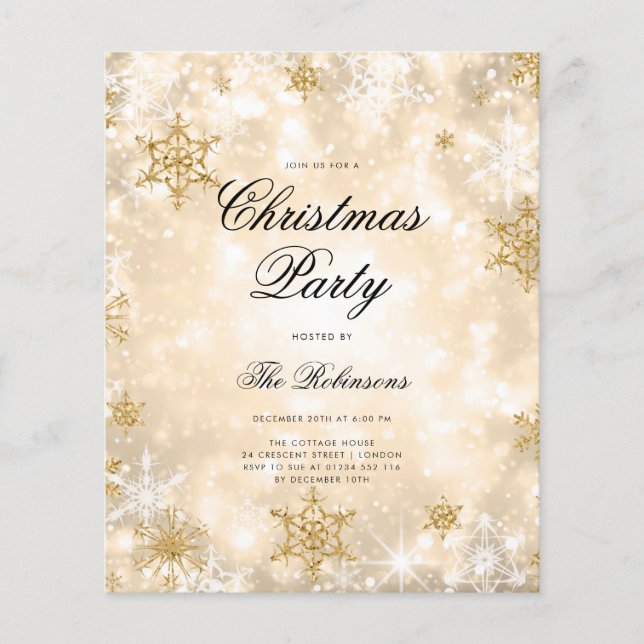 Gold Winter Wonder Holiday Invite Program & Menu Flyer (Front)