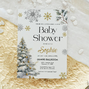 Gold Winter Wonderland Baby Shower Invitation