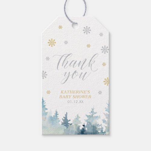 Gold Winter Wonderland Baby Shower Thank you Favor Gift Tags