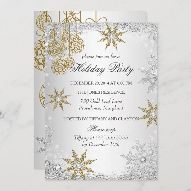 Gold Winter Wonderland Christmas Holiday Party 5 Invitation (Front/Back)