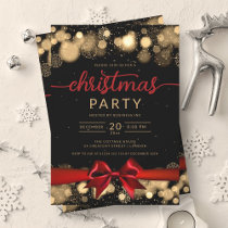 Gold Winter Wonderland Company Xmas Red Ribbon Invitation