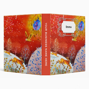 Gold Winter Woodland Rabbit Owl Watercolor 3 Ring Binder