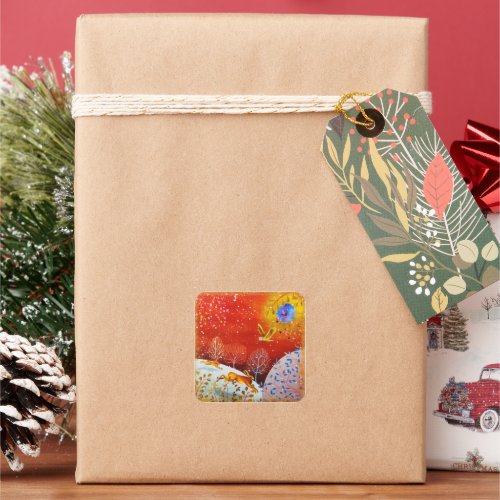 Gold Winter Woodland Rabbit Owl Watercolor Square Sticker