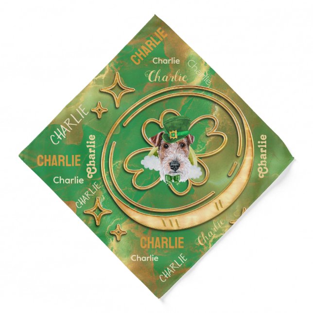 Gold Wire Fox Terrier St. Patrick's Day Dog Bandana (Front)